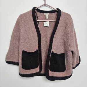 H&M Women's Sz S Wool Blend Pastel Pink and Black Cropped Jacket Sweater
